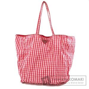 Prada checkered nylon tote bag logo